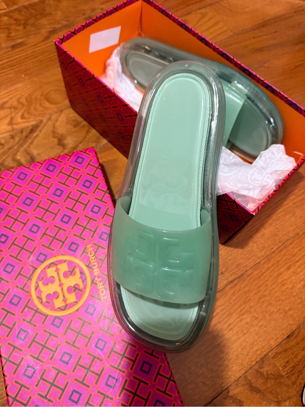 Tory Burch Seafoam Green Jelly Slide Sandals